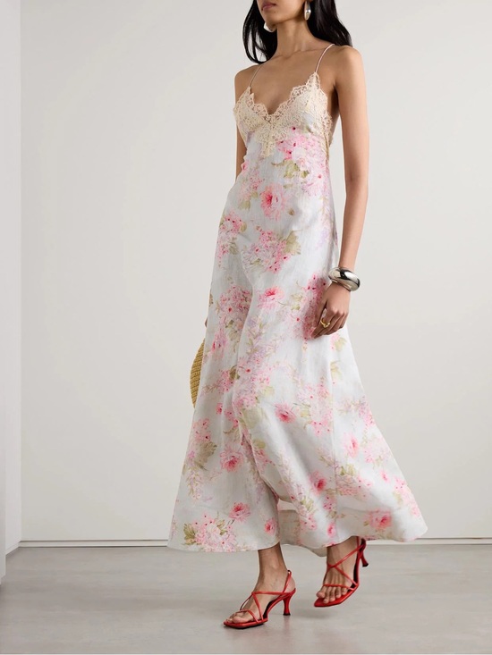 Zimmermann Dresses & Skirts - ZIMMERMANN Halliday Floral Linen Maxi Dress with Lace Trim